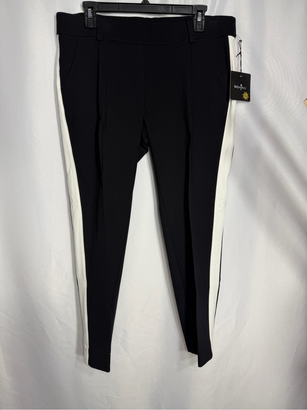 Belyn Key Black Pants with White Side Stripe size L new w tags